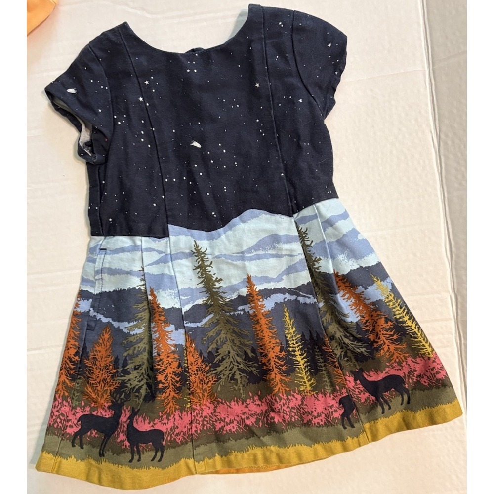 Genuine Kids from OshKosh Girls Dress 12M Navy Scenic Deer A-Line Button